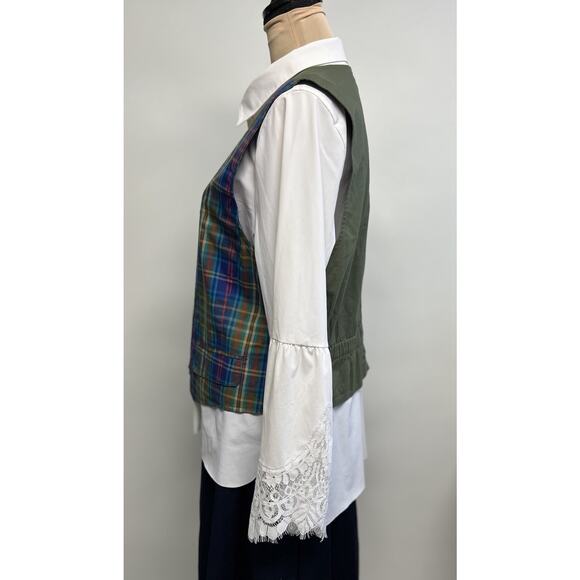 Vintage Womens Plaid Tartan Vest Medium Academia Boho 90s Preppy Classic Cotton - Picture 6 of 14